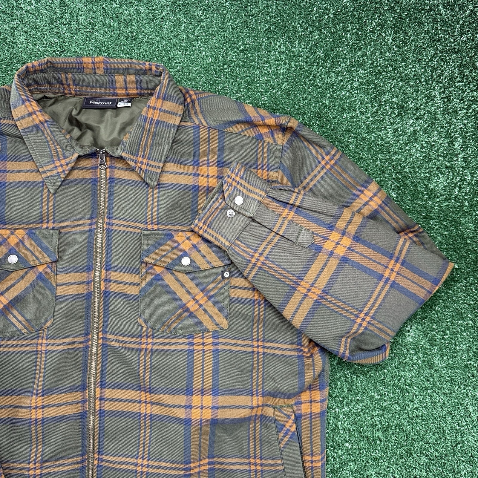 Marmot Men's Plaid Full Zip Insulated Rugged Outdoor Wear Jacket 2xl Xxl Green